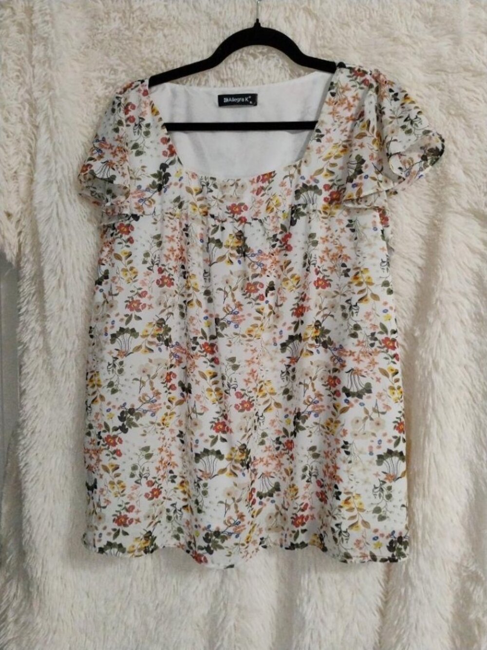 Allegra K Flutter Sleeve Floral Print Blouse XL EUC